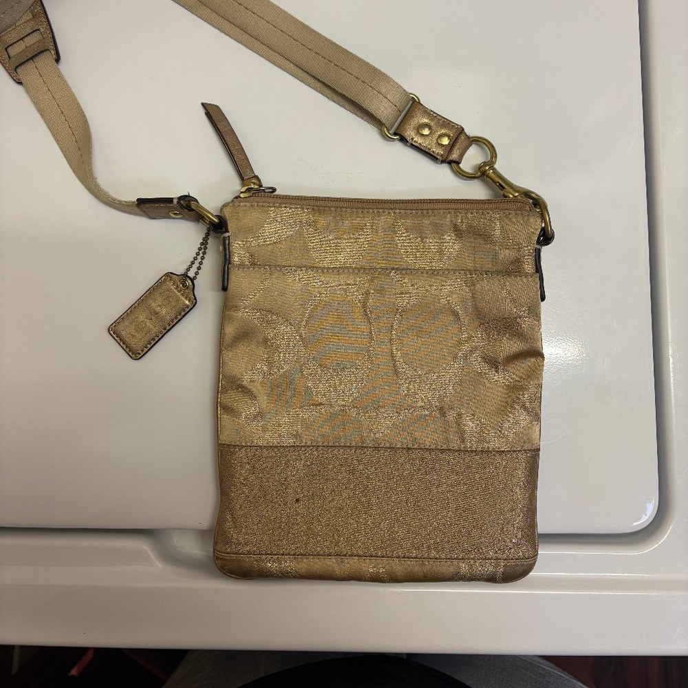COACH Signature Shimmer Gold Studded Crossbody Bag